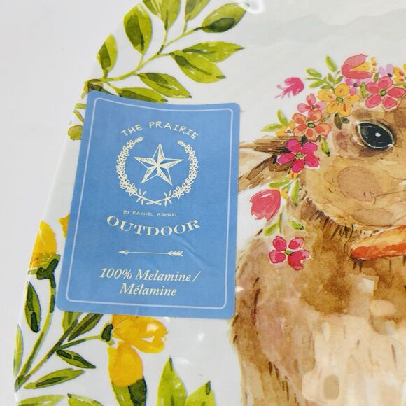 The Prairie Bunny Rabbit Floral MELAMINE Sandwich Apps Tray Rachel Ashwell 14in - Picture 2 of 8
